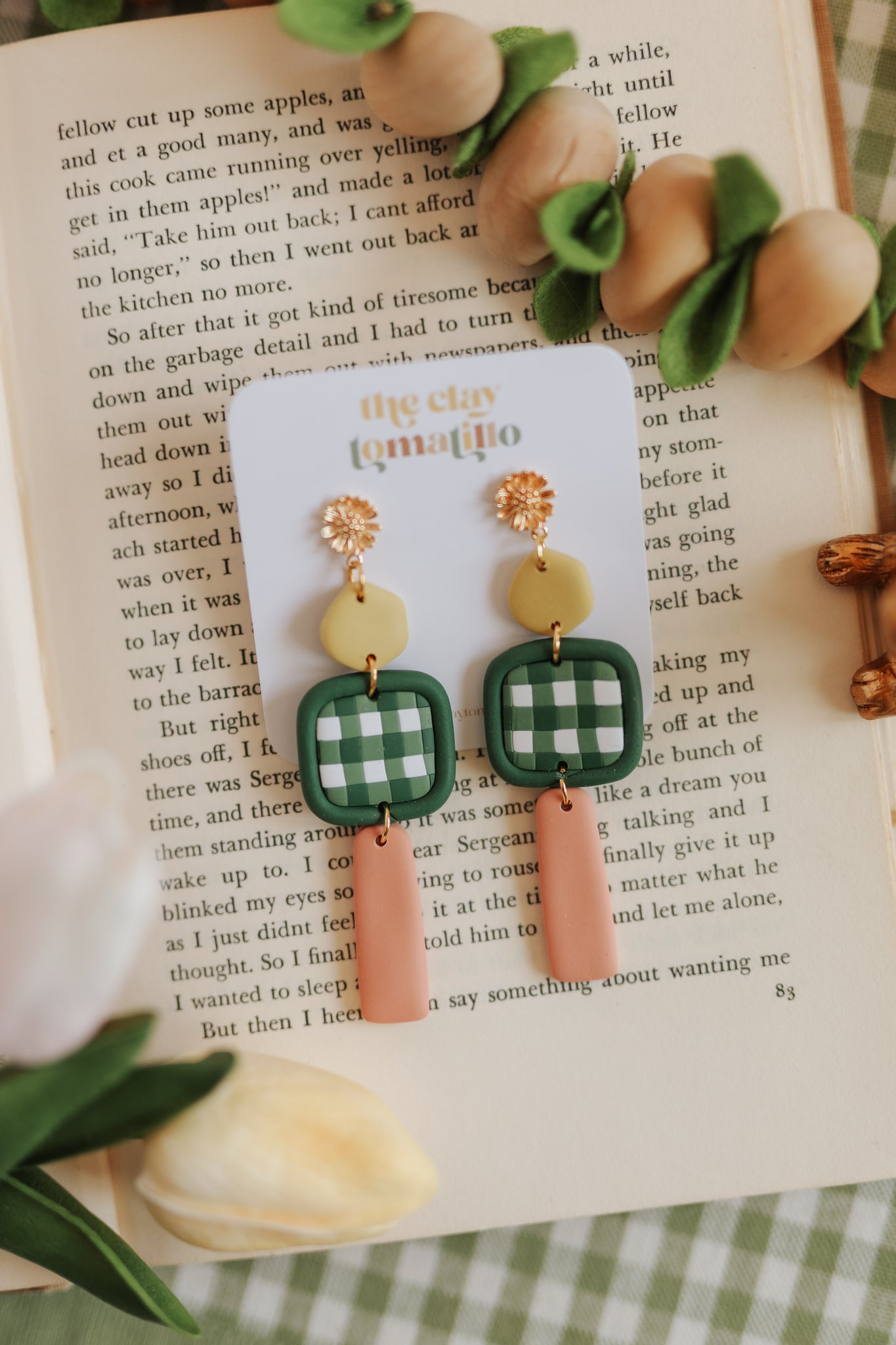 Green Gingham Color Block Dangles