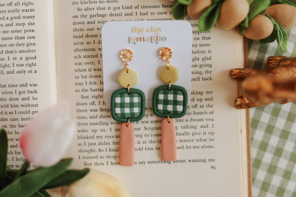 Green Gingham Color Block Dangles