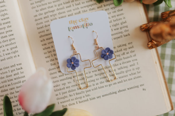 Gold Floral Cross Dangles