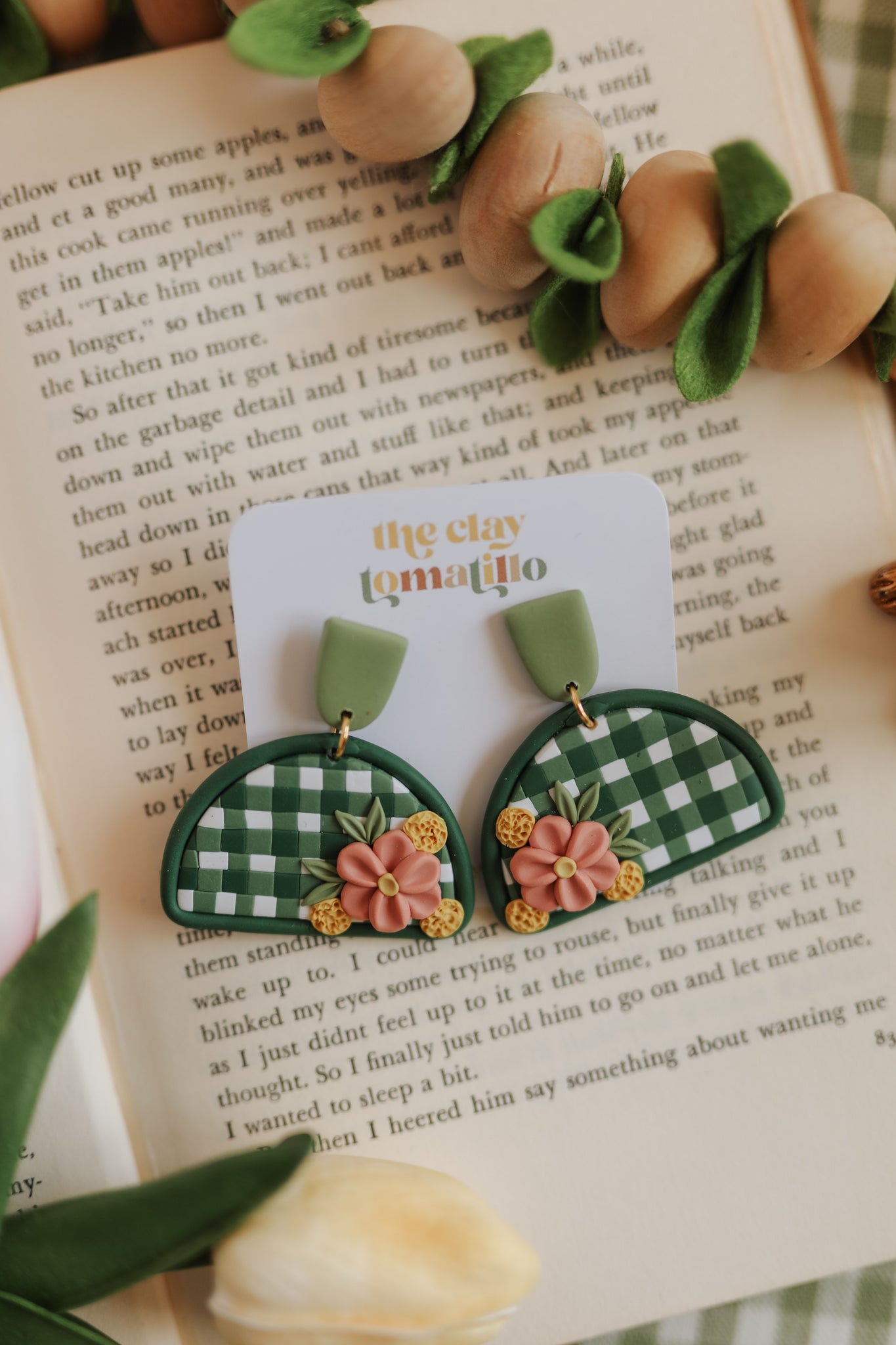 Green Gingham Dangles