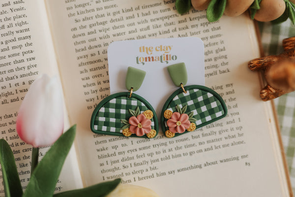 Green Gingham Dangles